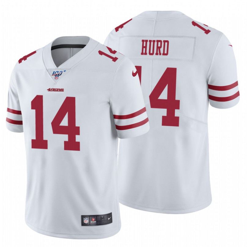 Men San Francisco 49ers 14 Jalen Hurd Nike White 100th Vapor Limited NFL Jersey